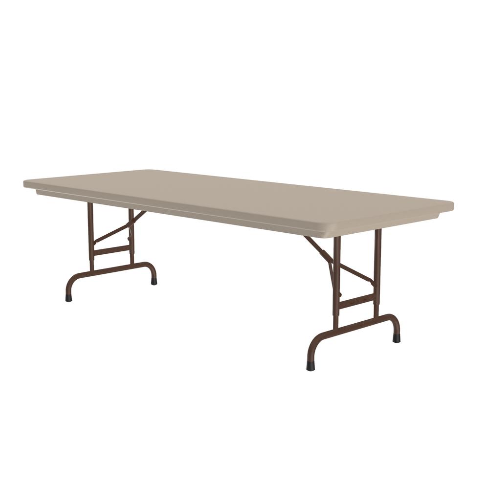 Adjustable Height Commercial Blow-Molded Plastic Folding Table 30x96", RECTANGULAR, MOCHA GRANITE BROWN. Picture 3