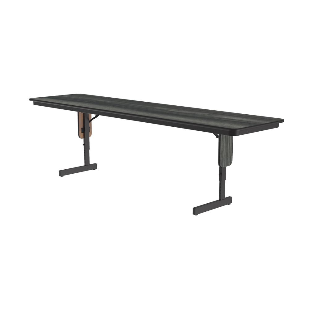Adjustable Height Deluxe High-Pressure Folding Seminar Table with Panel Leg, 24x96", RECTANGULAR NEW ENGLAND DRIFTWOOD BLACK. Picture 1