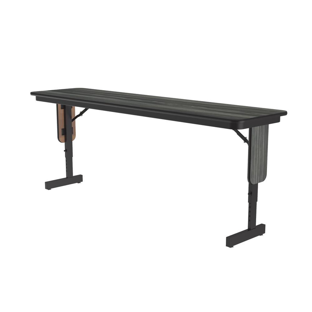Adjustable Height Deluxe High-Pressure Folding Seminar Table with Panel Leg 18x96", RECTANGULAR NEW ENGLAND DRIFTWOOD BLACK. Picture 9