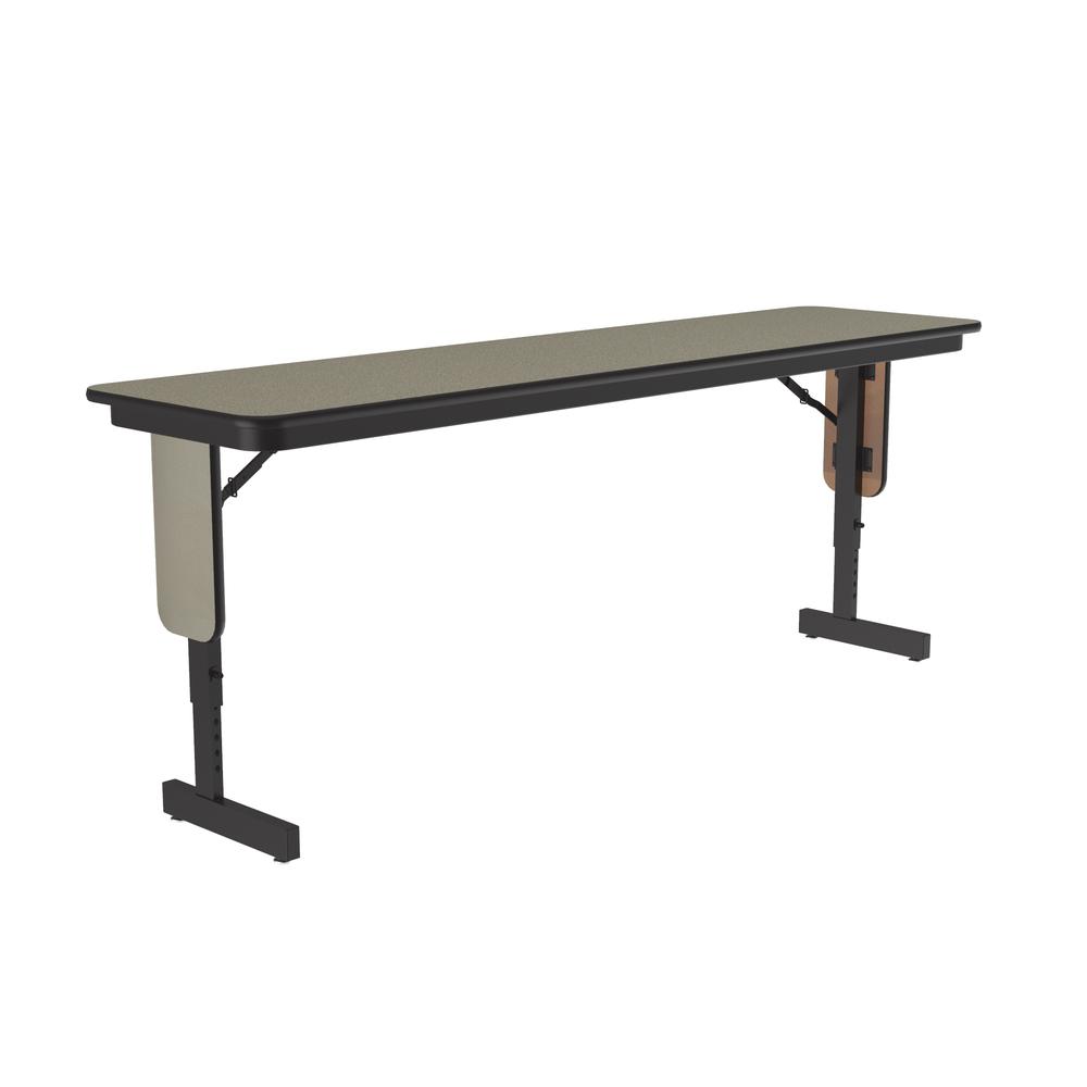Adjustable Height Deluxe High-Pressure Folding Seminar Table with Panel Leg, 18x96" RECTANGULAR SAVANNAH SAND  BLACK. Picture 2