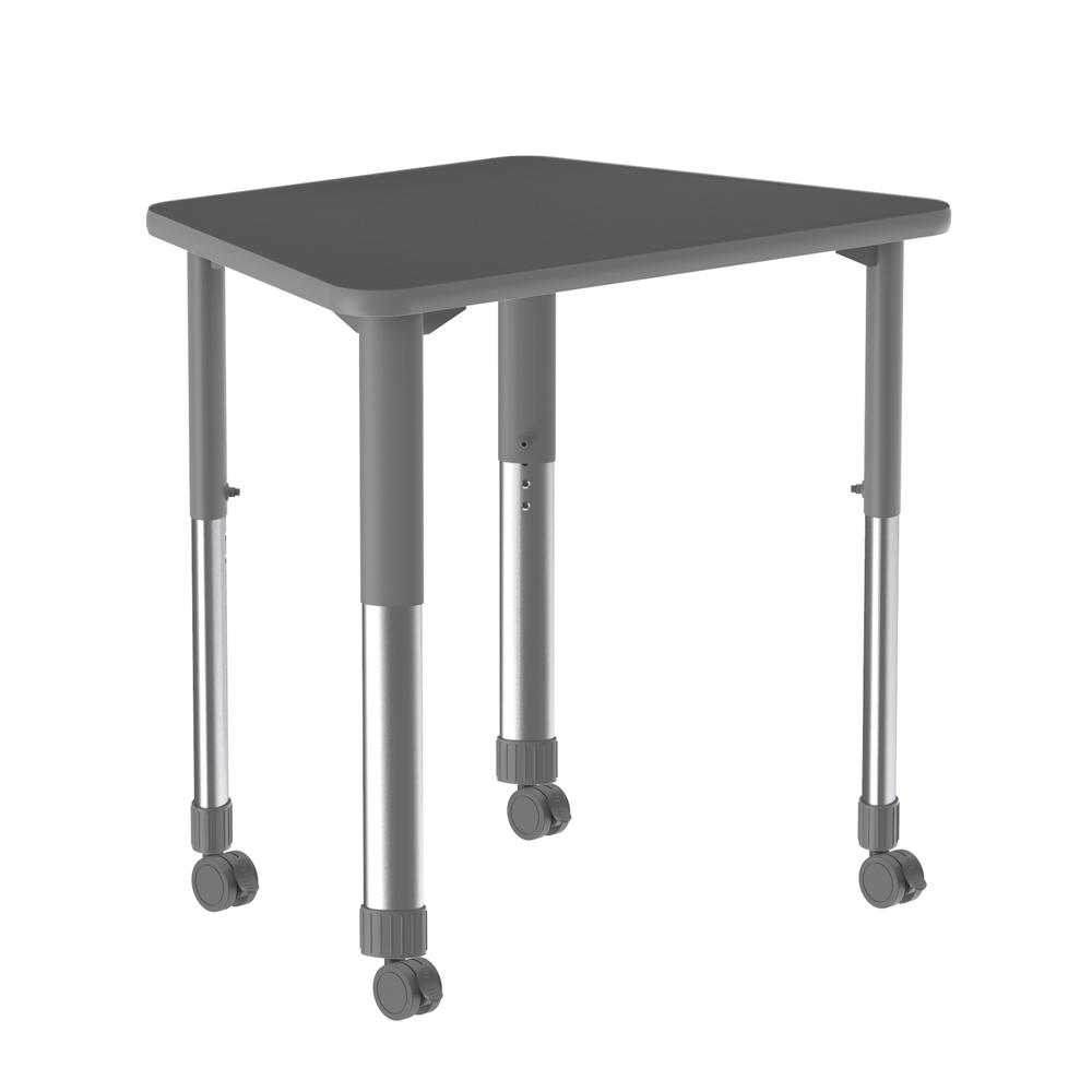 Commercial Lamiante Top Collaborative Desk with Casters, 33x23" TRAPEZOID, BLACK GRANITE GRAY/CHROME. Picture 1