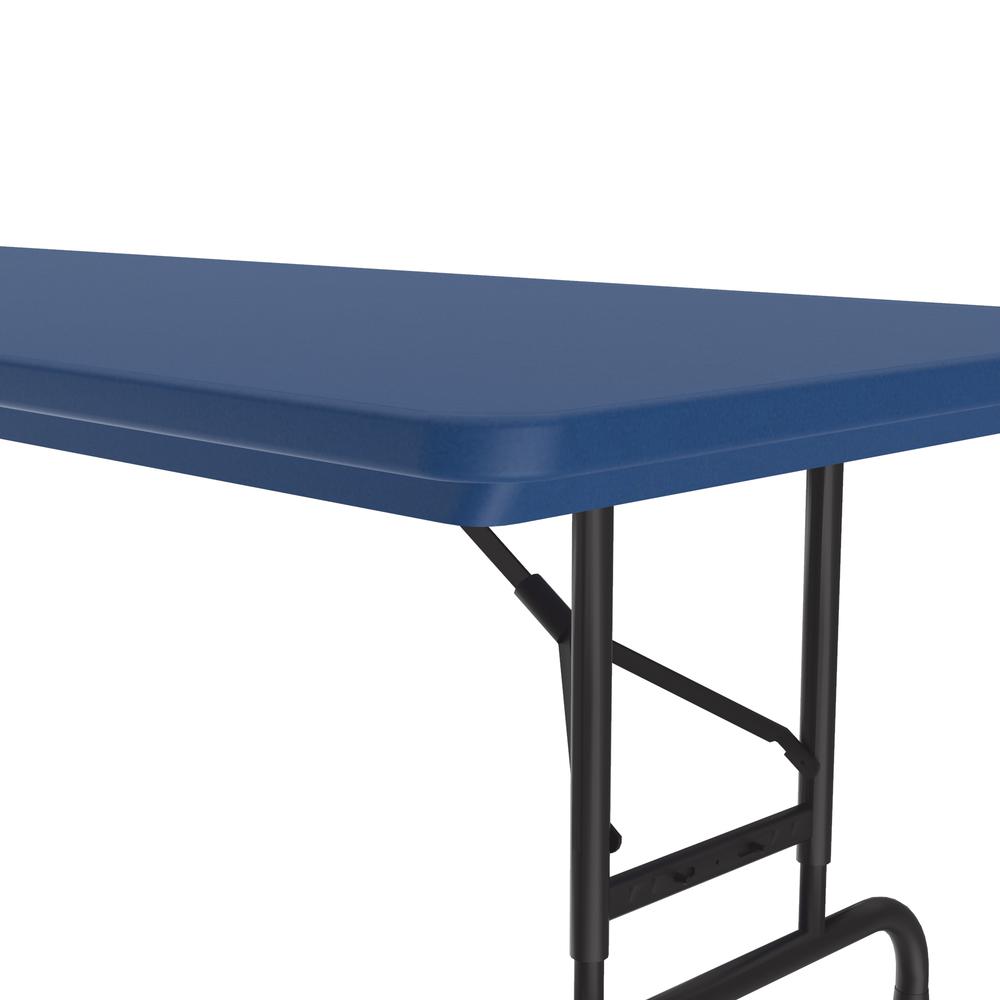 Adjustable Height Commercial Blow-Molded Plastic Folding Table, 30x72" RECTANGULAR BLUE, BLACK. Picture 7
