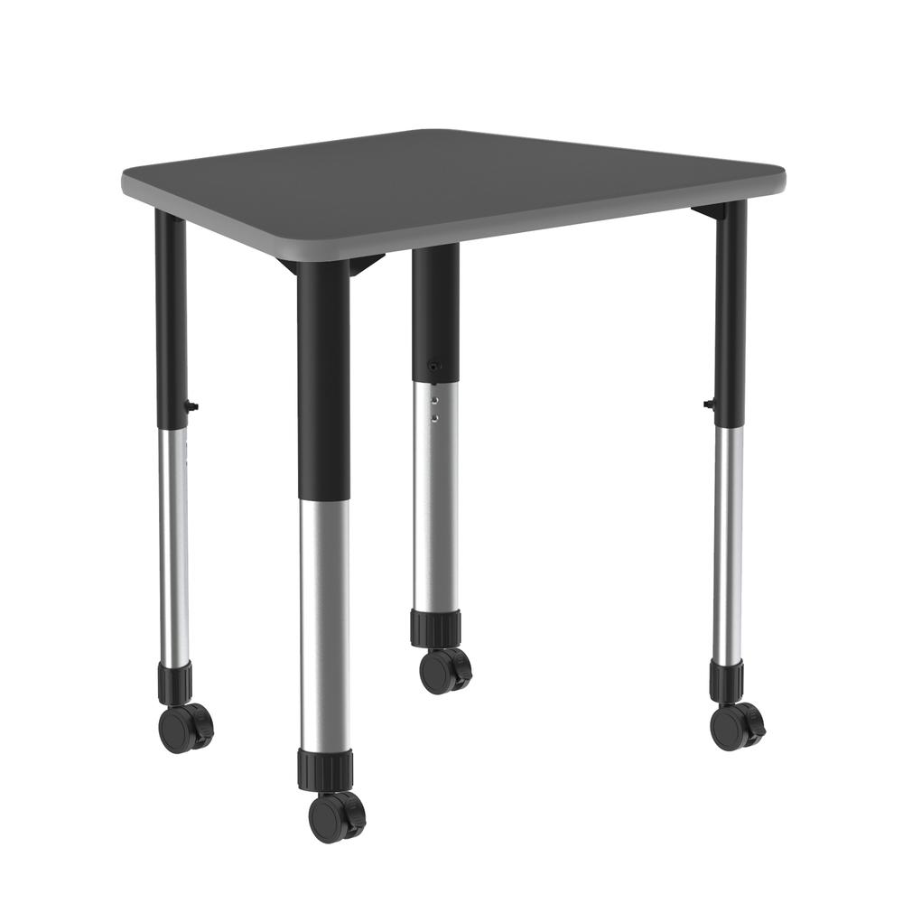 Commercial Lamiante Top Collaborative Desk with Casters 33x23", TRAPEZOID, BLACK GRANITE BLACK/CHROME. Picture 3