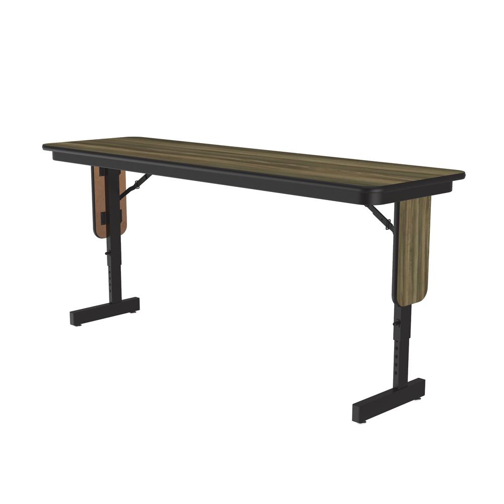 Adjustable Height Deluxe High-Pressure Folding Seminar Table with Panel Leg 18x60", RECTANGULAR, COLONIAL HICKORY BLACK. Picture 1