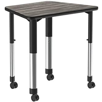 Deluxe High Pressure Collaborative Desk with Casters 33x23", TRAPEZOID NEW ENGLAND DRIFTWOOD BLACK/CHROME. Picture 1