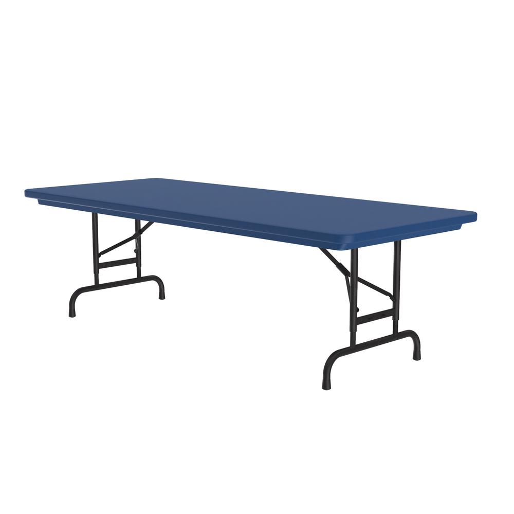 Adjustable Height Commercial Blow-Molded Plastic Folding Table, 30x72" RECTANGULAR BLUE, BLACK. Picture 3