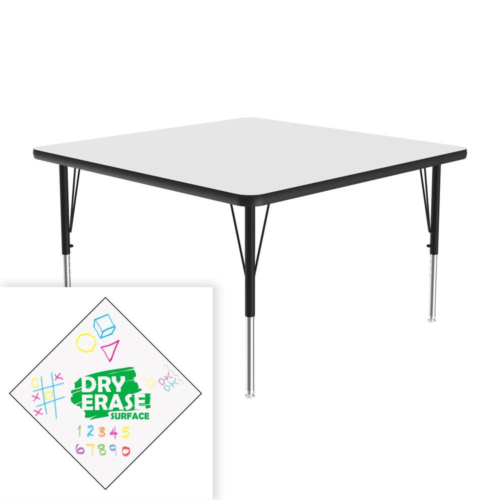 Markerboard-Dry Erase  Deluxe High Pressure Top - Activity Tables, 42x42", SQUARE, FROSTY WHITE BLACK/CHROME. Picture 7
