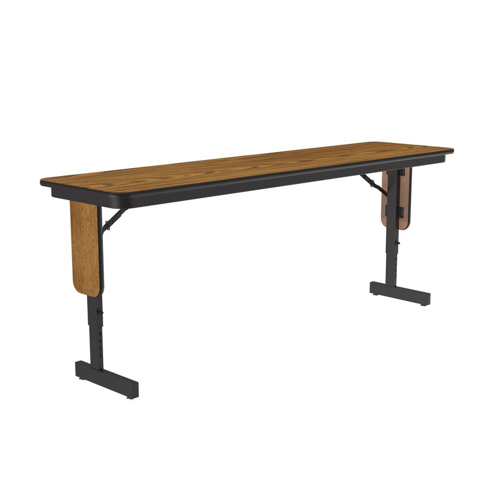 Adjustable Height Commercial Laminate Folding Seminar Table with Panel Leg 18x72" RECTANGULAR, MEDIUM OAK  BLACK. Picture 2