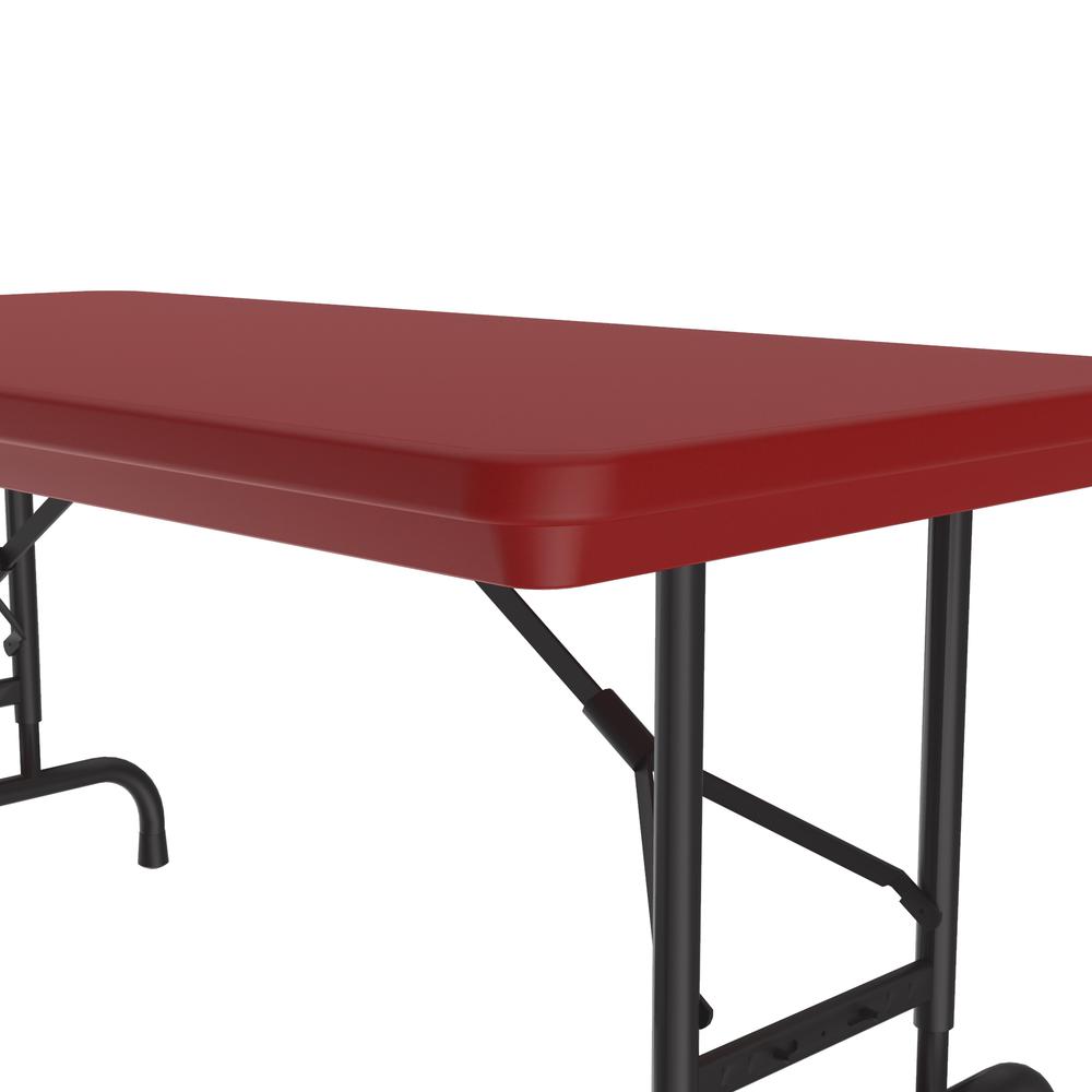 Adjustable Height Commercial Blow-Molded Plastic Folding Table 24x48" RECTANGULAR, RED, BLACK. Picture 1