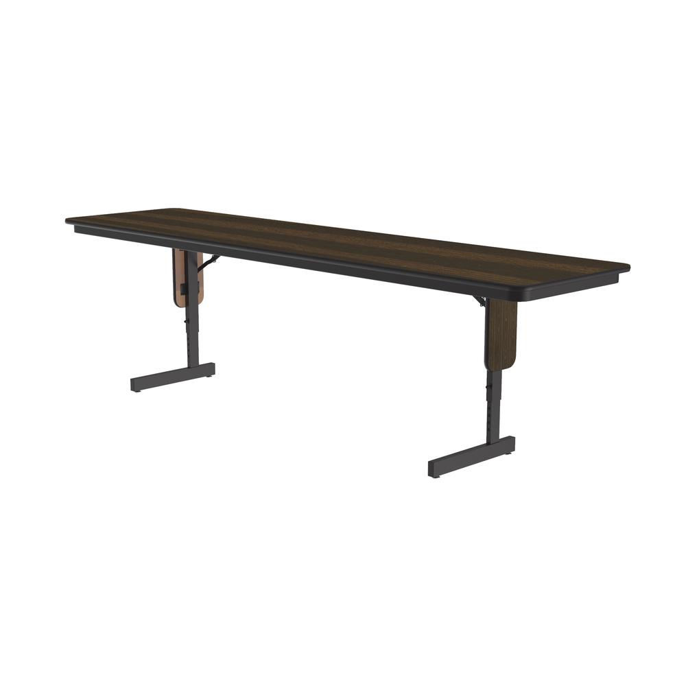 Adjustable Height Commercial Laminate Folding Seminar Table with Panel Leg, 24x96" RECTANGULAR WALNUT  BLACK. Picture 7