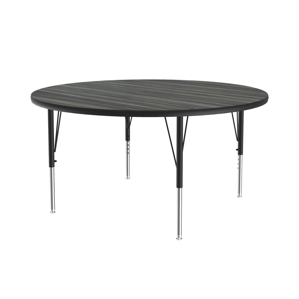 Deluxe High-Pressure Top Activity Tables, 48x48", ROUND, NEW ENGLAND DRIFTWOOD, BLACK/CHROME. Picture 8