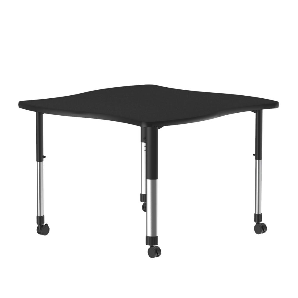 Commercial Lamiante Top Collaborative Desk with Casters, 42x42", SWERVE BLACK GRANITE BLACK/CHROME. Picture 1