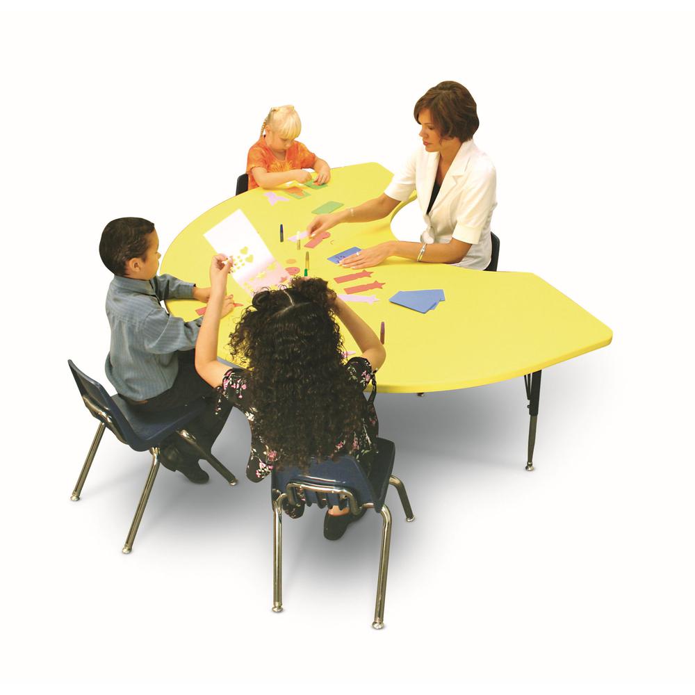 Commercial Blow-Molded Plastic Top Activity Tables 48x72" KIDNEY, YELLOW  SILVER MIST. Picture 1