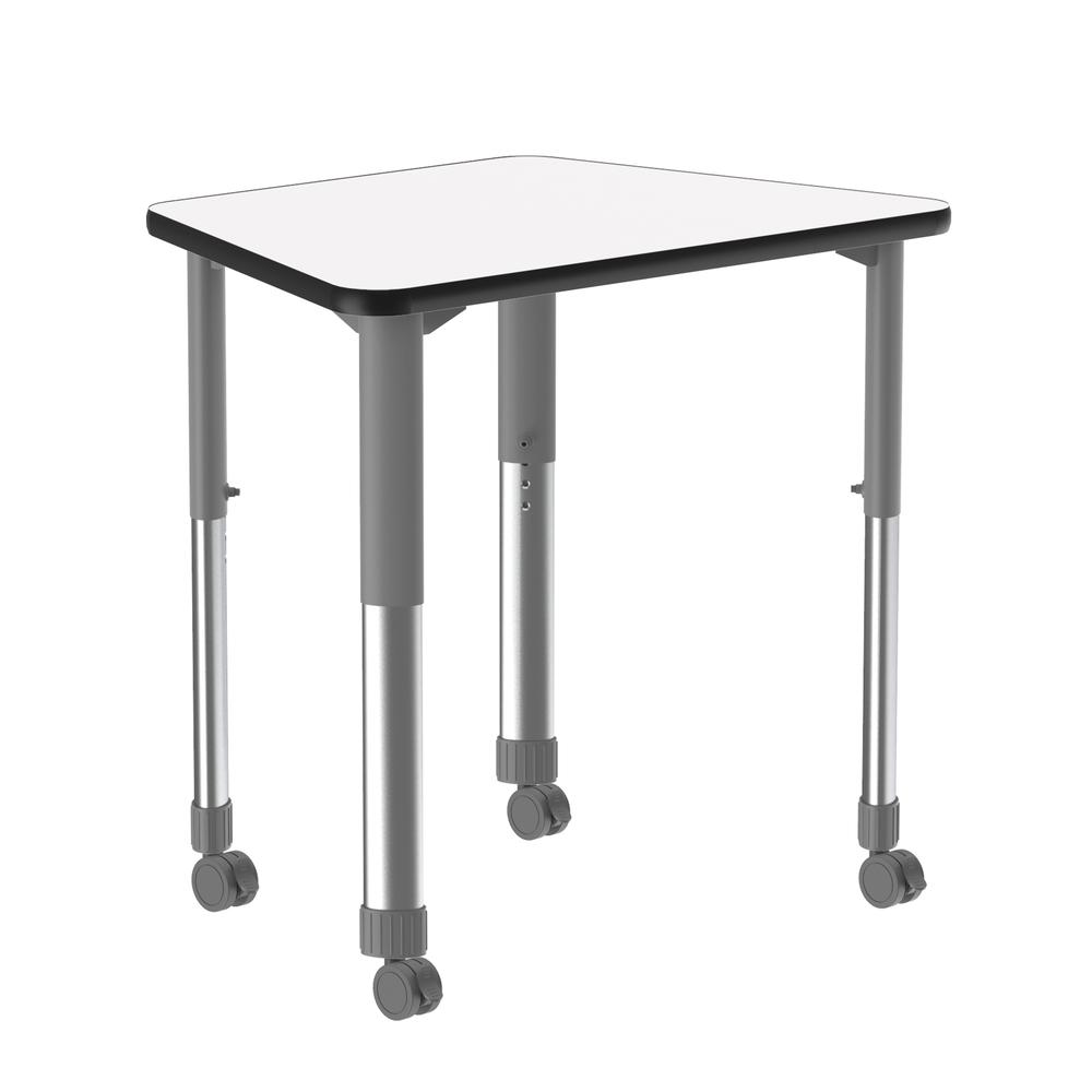 Markerboard-Dry Erase High Pressure Collaborative Desk with Casters, 33x23" TRAPEZOID FROSTY WHITE, GRAY/CHROME. Picture 8