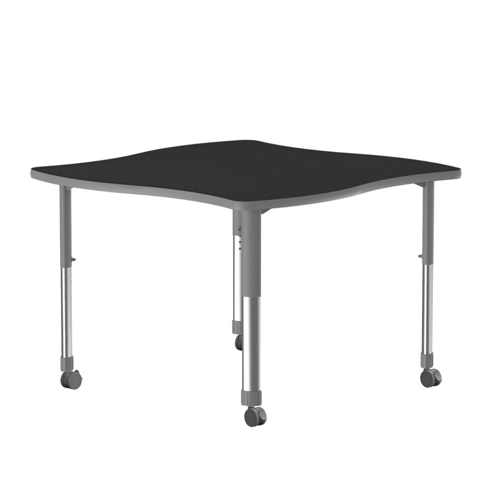 Commercial Lamiante Top Collaborative Desk with Casters, 42x42" SWERVE BLACK GRANITE, GRAY/CHROME. Picture 4