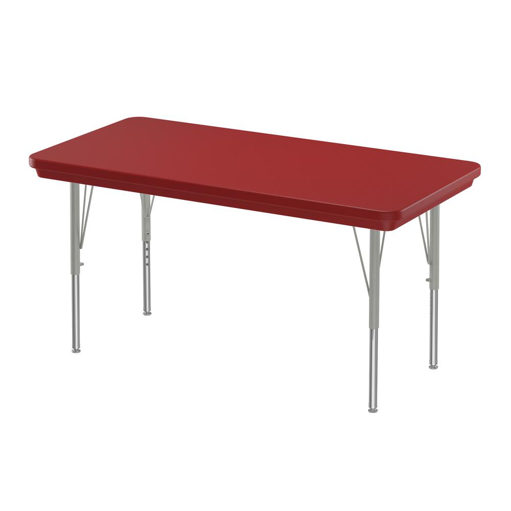 Commercial Blow-Molded Plastic Top Activity Tables 24x48", RECTANGULAR RED, SILVER MIST. Picture 1