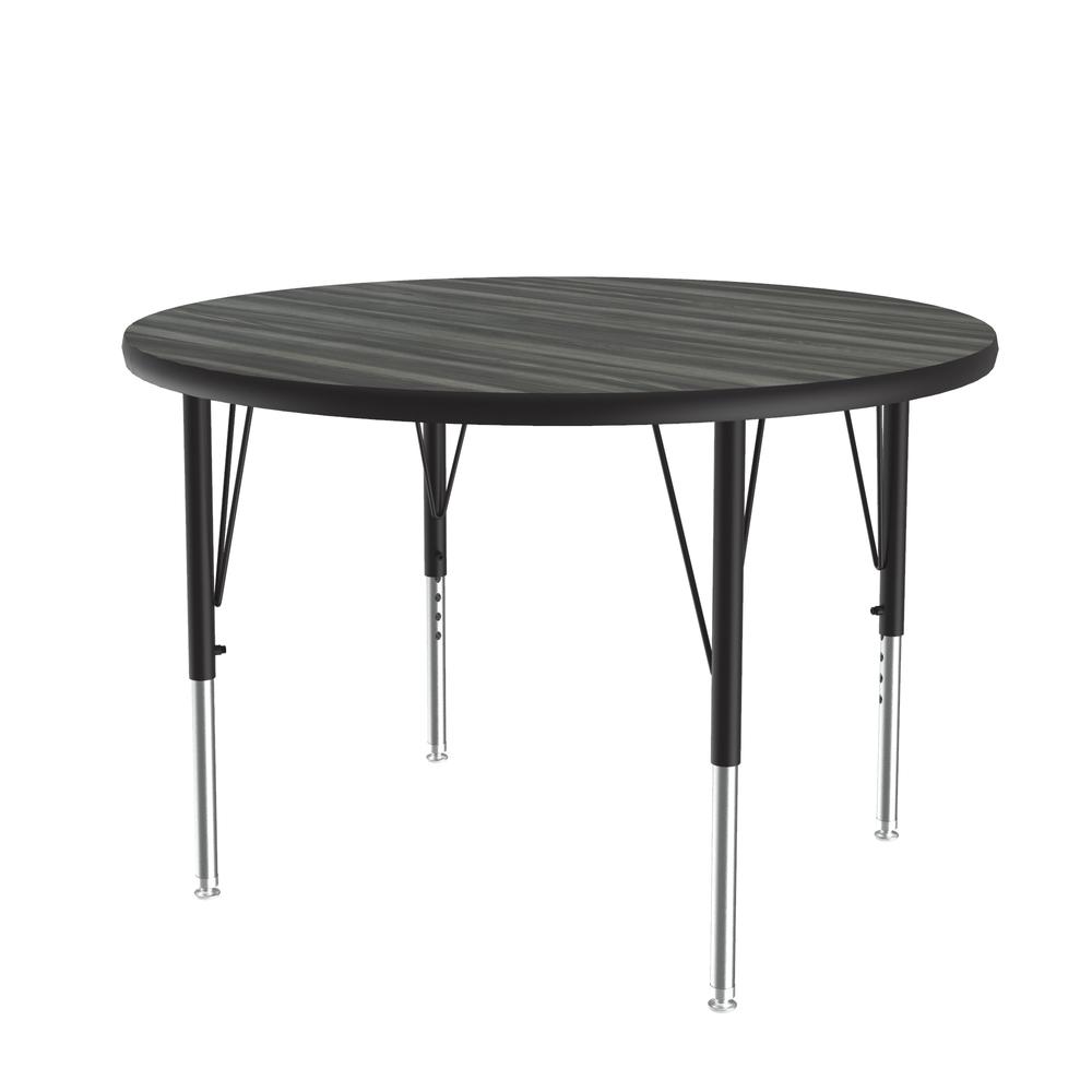 Deluxe High-Pressure Top Activity Tables, 36x36", ROUND, NEW ENGLAND DRIFTWOOD BLACK/CHROME. Picture 1