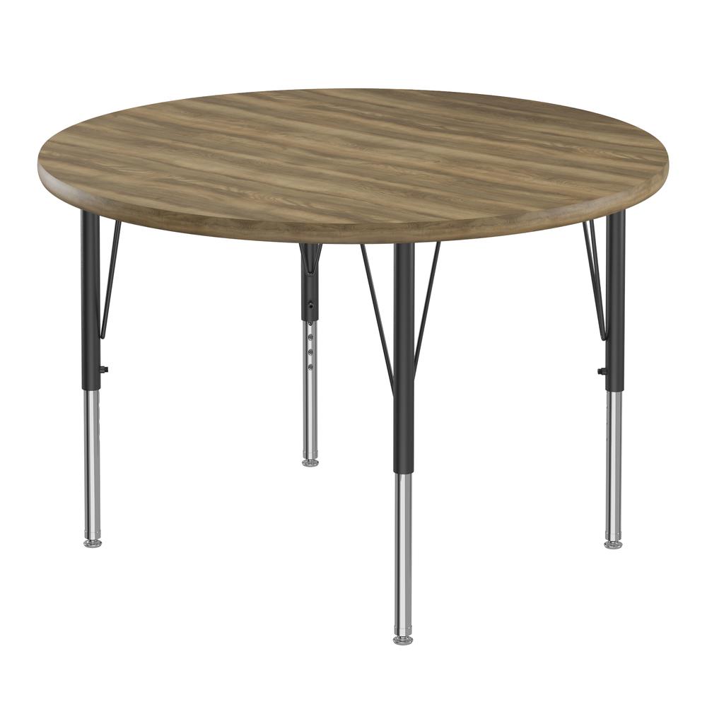 Deluxe High-Pressure Top Activity Tables, 36x36", ROUND, COLONIAL HICKORY, BLACK/CHROME. Picture 1