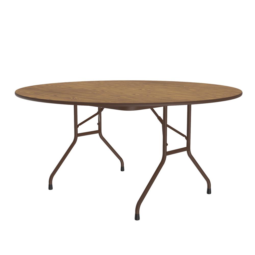 Econoline Melamine Top Folding Table, 60x60" ROUND, MED OAK BROWN. Picture 1