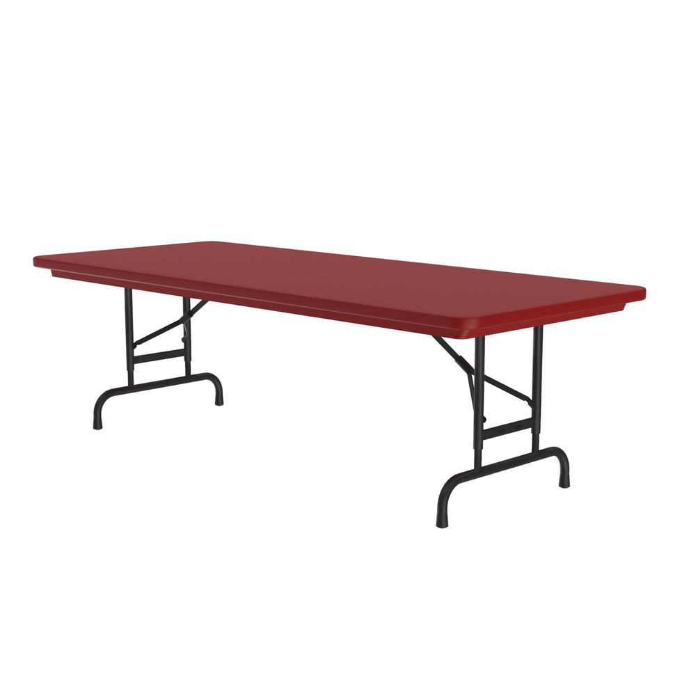 Adjustable Height Commercial Blow-Molded Plastic Folding Table 30x72", RECTANGULAR, RED, BLACK. Picture 1