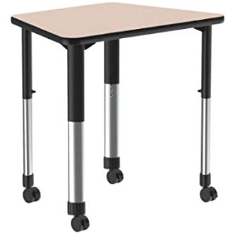 Deluxe High Pressure Collaborative Desk with Casters, 33x23", TRAPEZOID, SAVANNAH SAND, BLACK/CHROME. Picture 3
