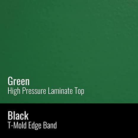 Deluxe High Pressure Collaborative Desk with Casters, 33x23" TRAPEZOID, GREEN BLACK/CHROME. Picture 4