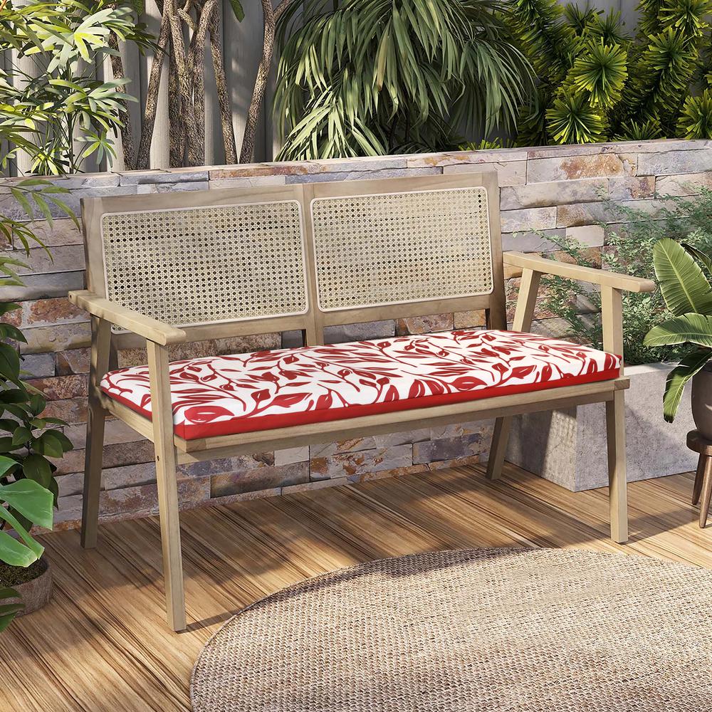 Ruby Red Outdoor Printed Leaves Bench Seat 60 x 18 in Red Ivory. Picture 5