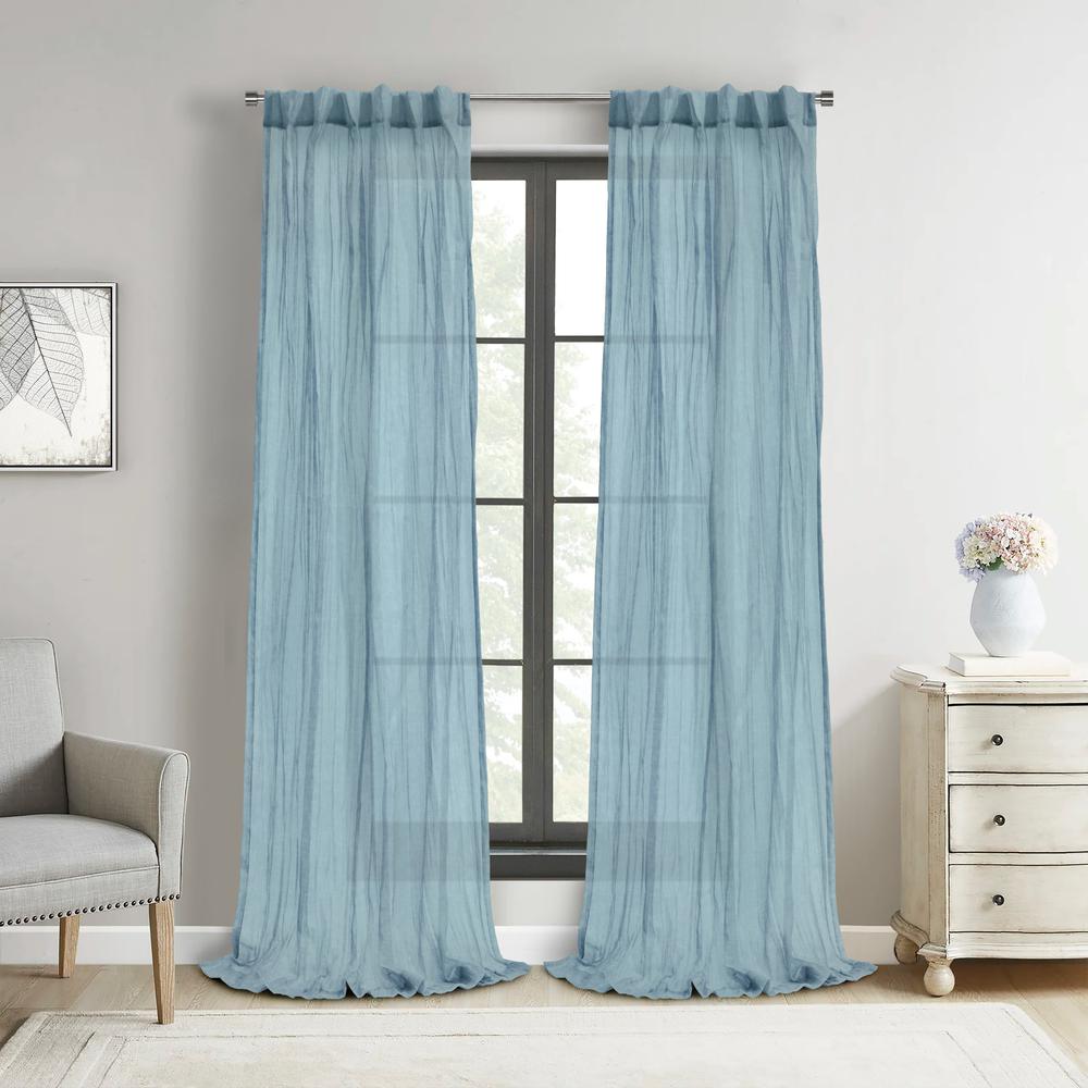 Paloma Sheer Dual Header Curtain Panel 52 x 63 in Blue. Picture 5