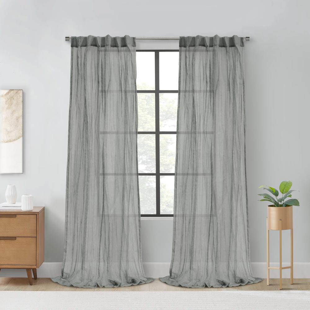 Paloma Sheer Dual Header Curtain Panel 52 x 63 in Grey. Picture 5