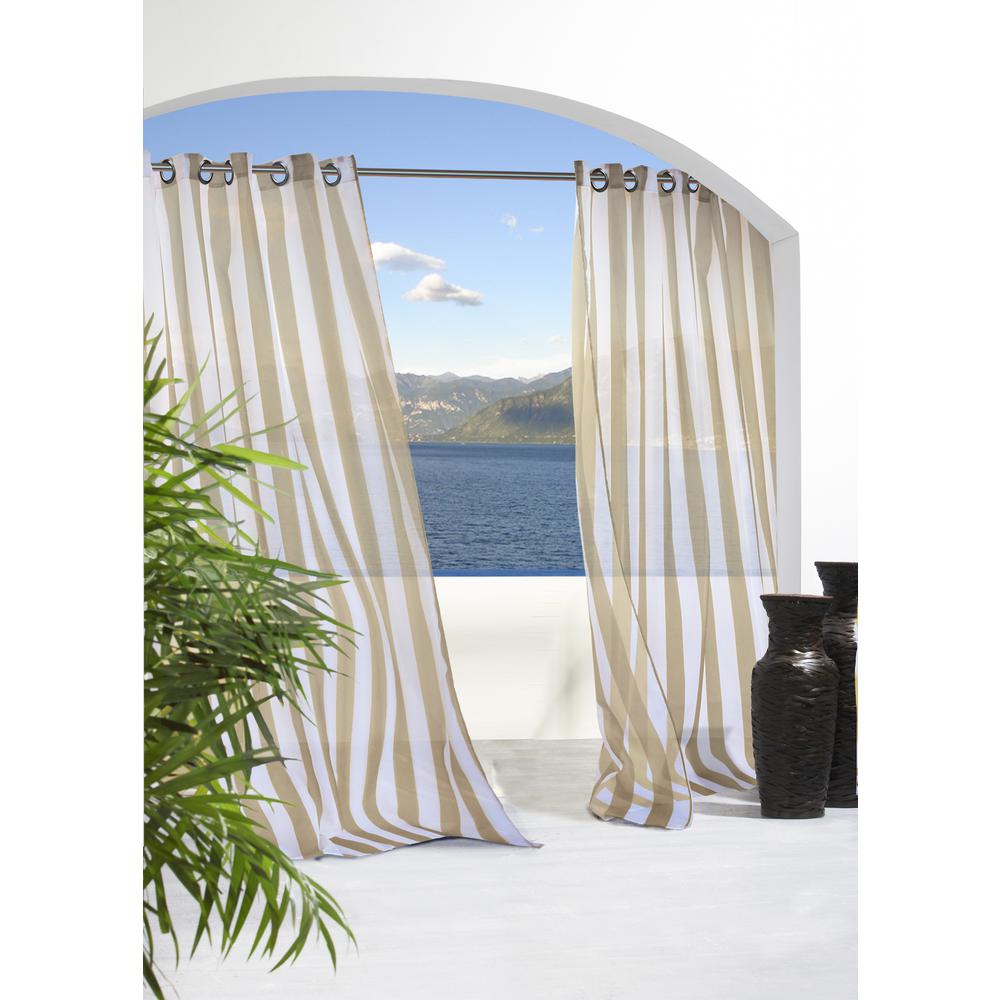 Escape Stripe Grommet Curtain Panel Window Dressing 54 x 84 in Khaki. Picture 1