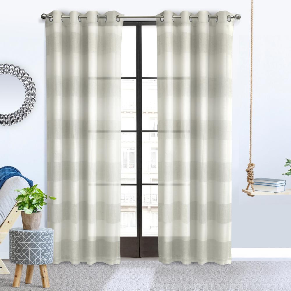 Paraiso Sheer Grommet Curtain Panel 112 x 95 in Ivory Grey. Picture 4