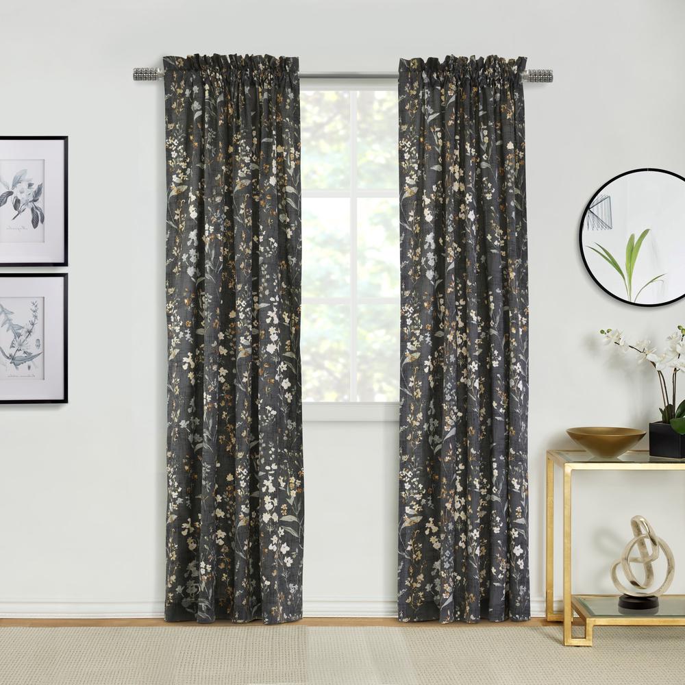 Rockport Pole Top Curtain Panel Pair Window Dressing each 50 x 84 in Dark Grey. Picture 1