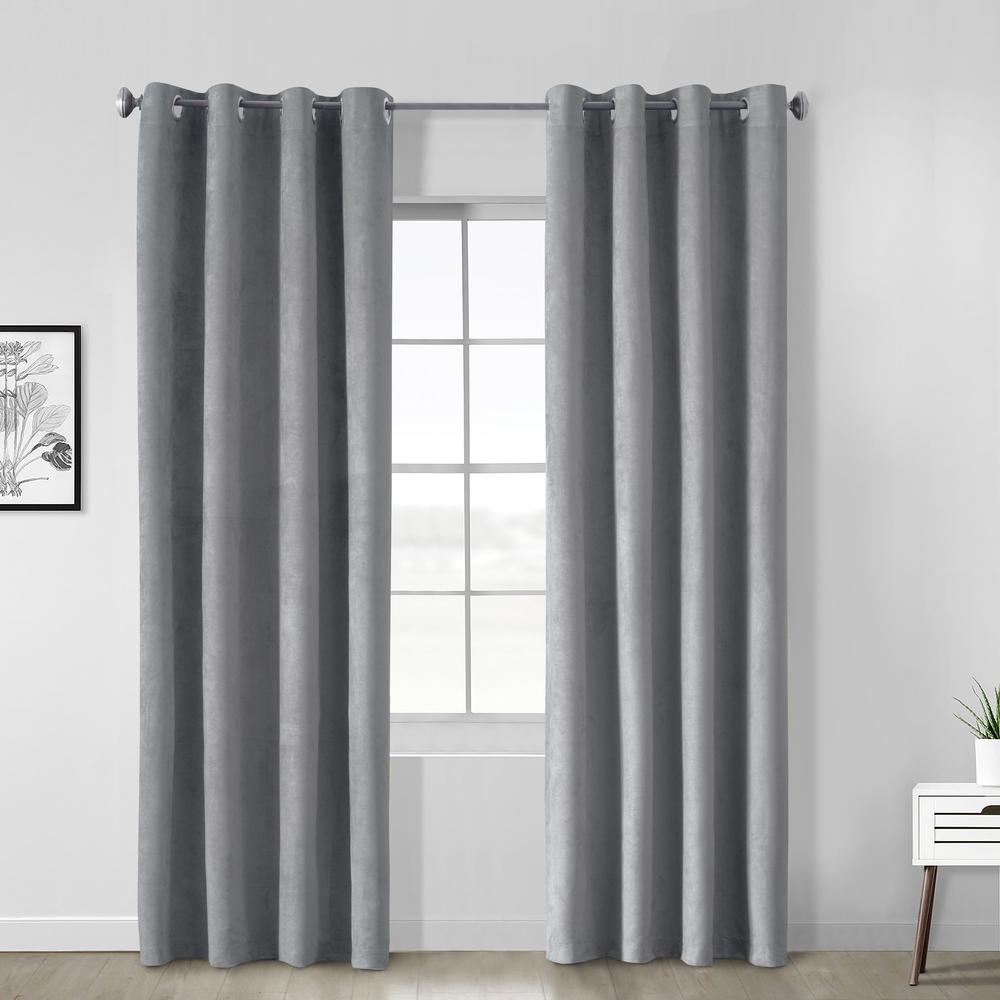 Navar Blackout Grommet Curtain Panel 54 x 63 in Dark Grey. Picture 3