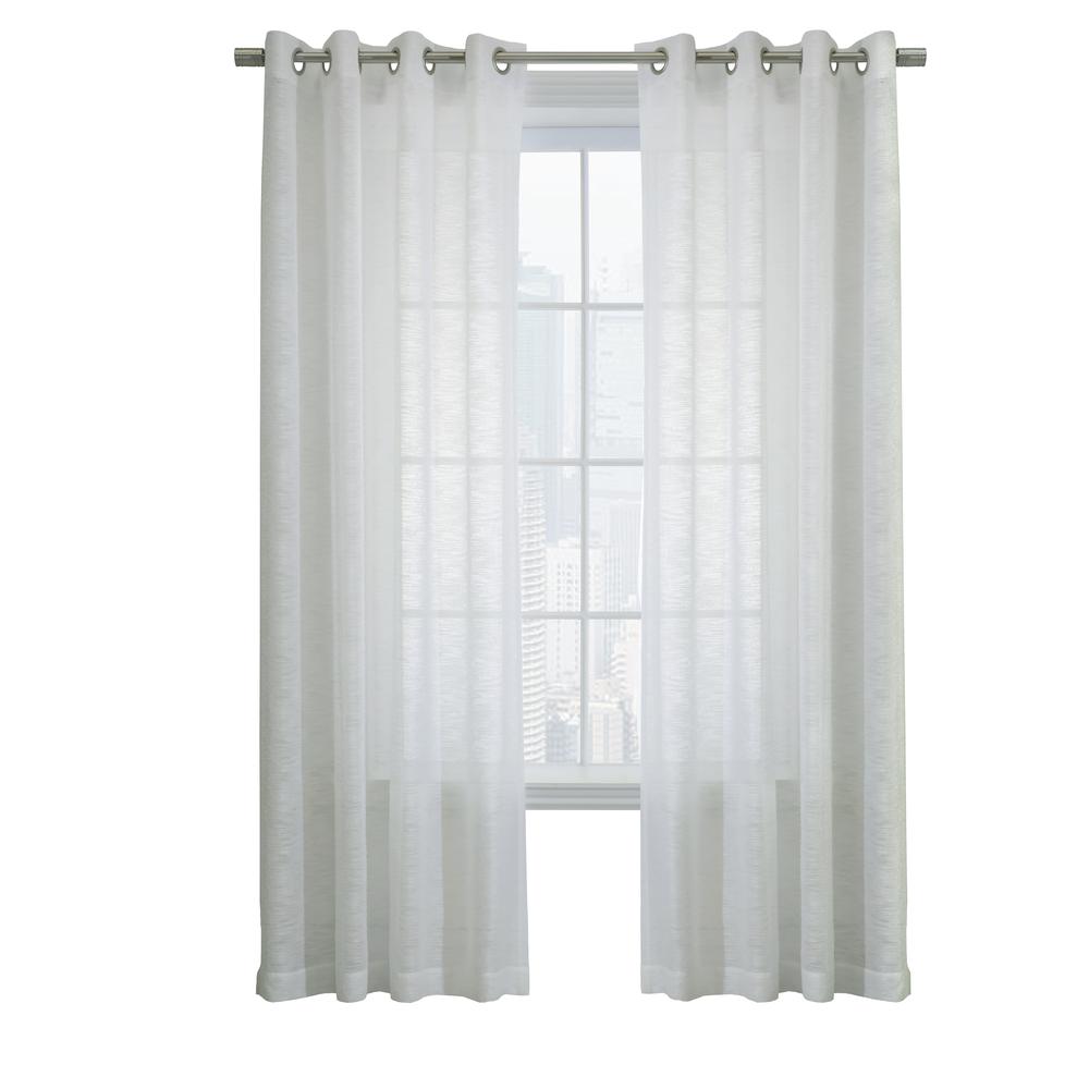 Boucle Sheer Grommet Curtain Panel 52 x 63 in White. Picture 1