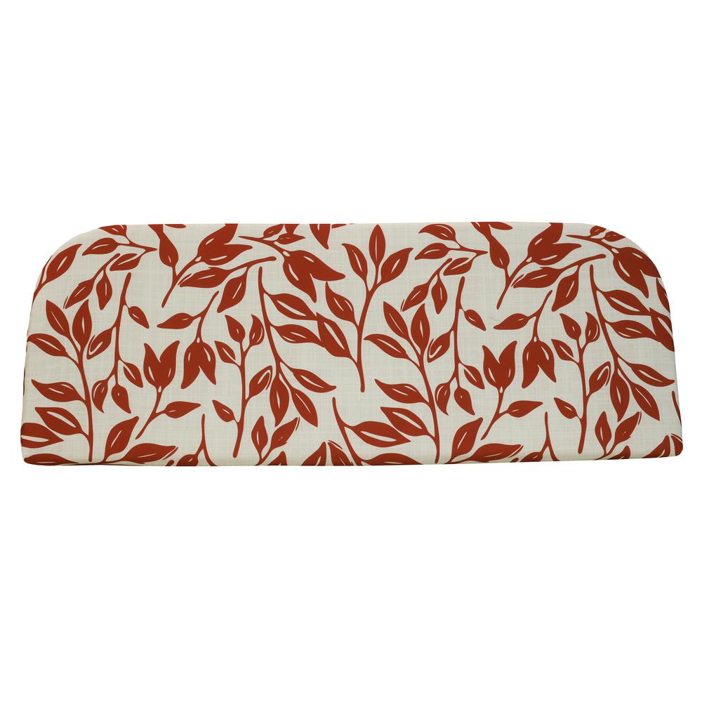 Ruby Red Outdoor Printed Leaves Bench Seat 60 x 18 in Red Ivory. Picture 1
