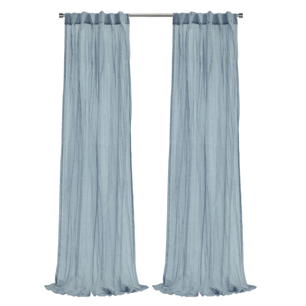 Paloma Sheer Dual Header Curtain Panel 52 x 63 in Blue. Picture 1