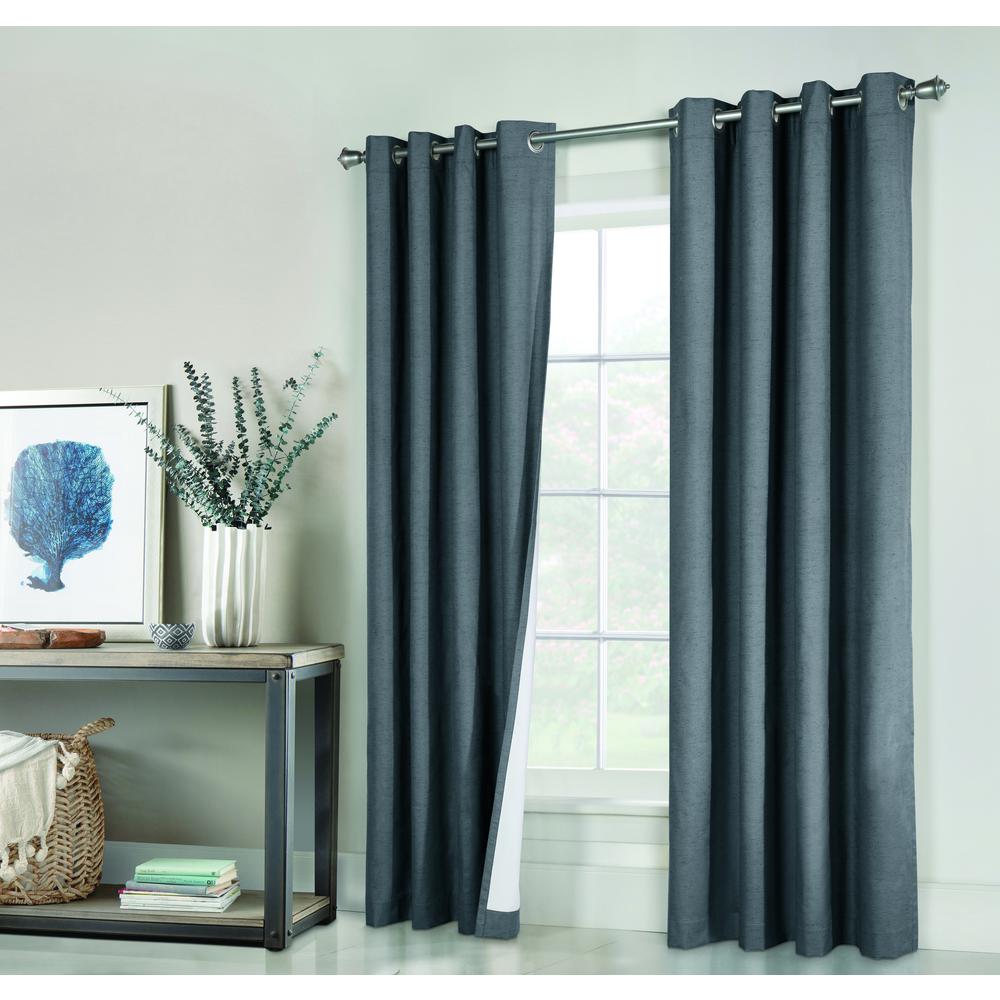 Ventura Grommet Curtain Panel Pair Window Dressing each 52 x 84 in Dark Grey. Picture 1