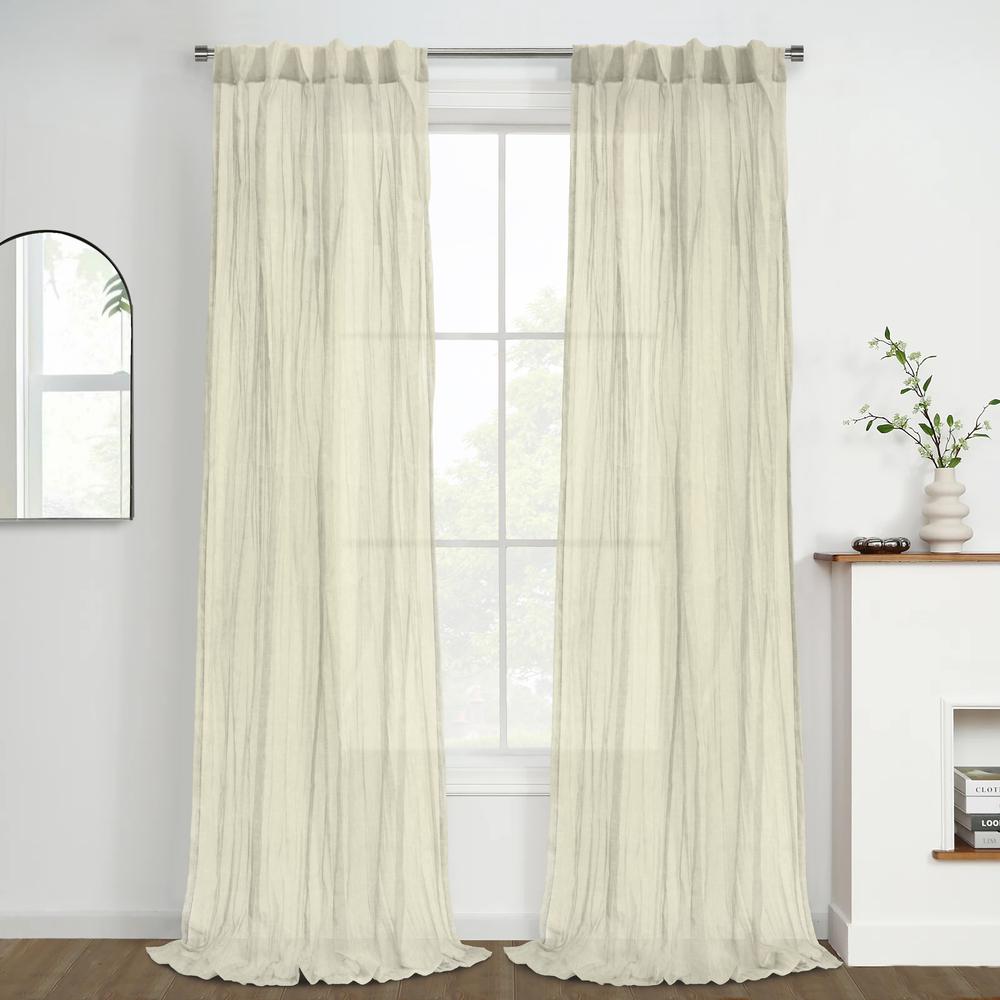 Paloma Sheer Dual Header Curtain Panel 52 x 84 in Cream. Picture 5