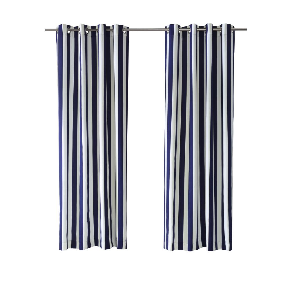 Coastal Stripe Grommet Curtain Panel Window Dressing 50 x 96 in Navy. Picture 3