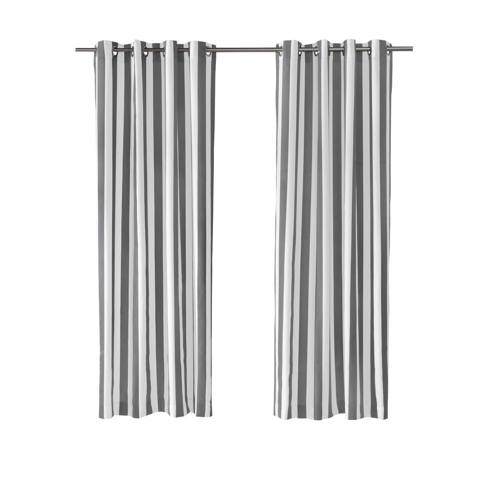 Coastal Stripe Grommet Curtain Panel Window Dressing 50 x 96 in Alloy Grey. Picture 3