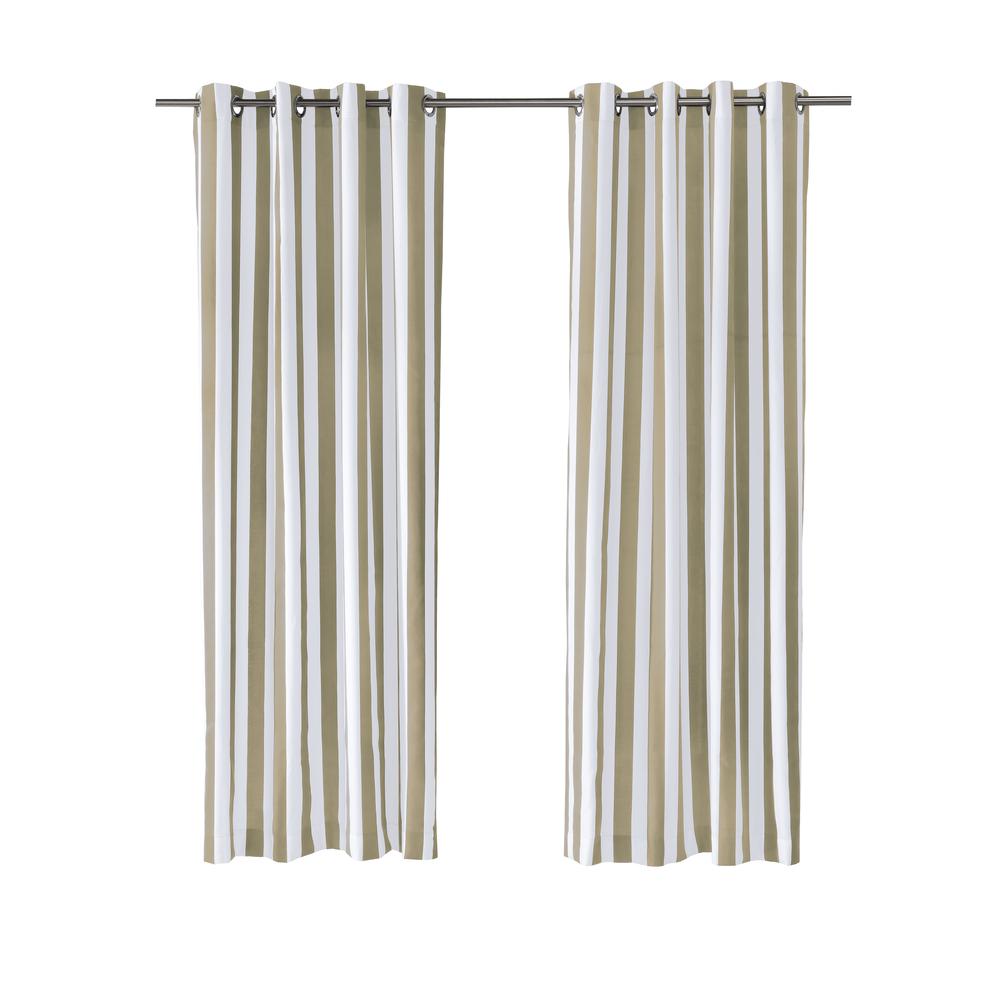 Coastal Stripe Grommet Curtain Panel Window Dressing 50 x 96 in Taupe. Picture 3