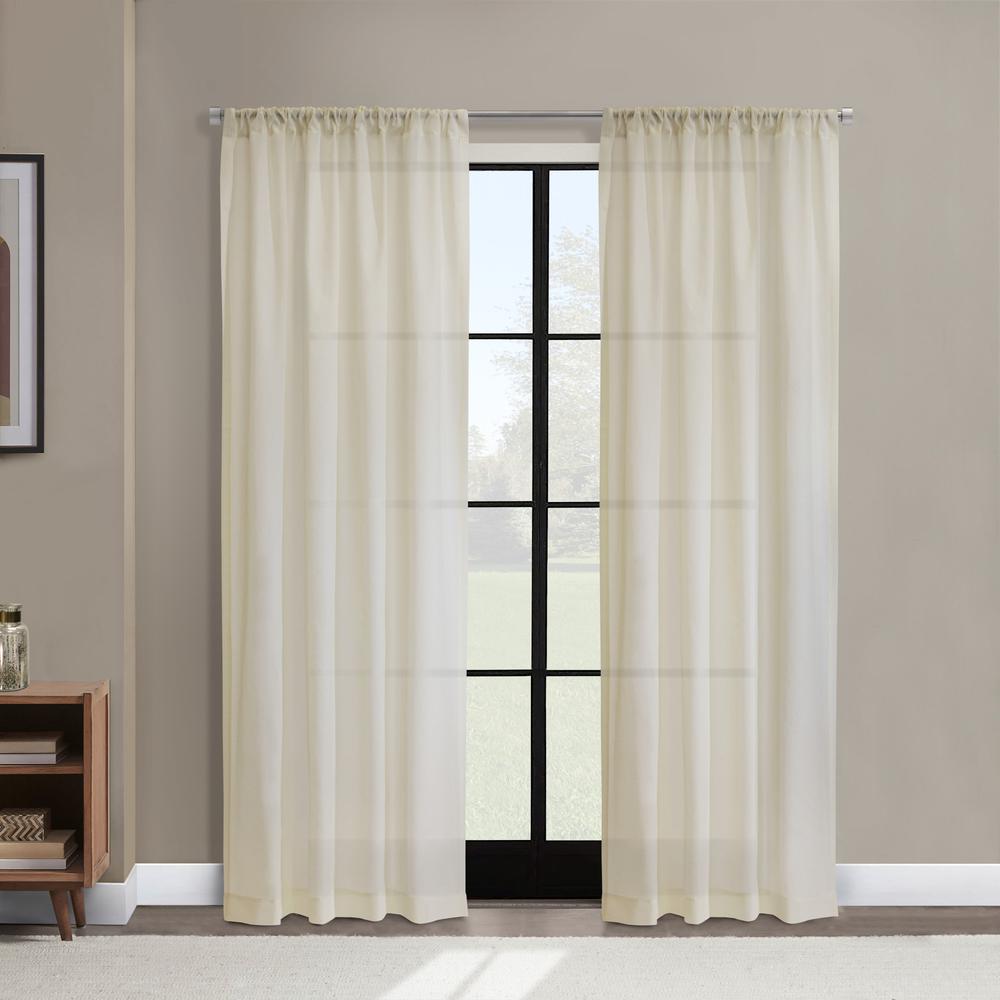 Weathershield Insulated Sheer Rod Pocket Curtain Panel 50 x 84 in Ivory. Picture 7