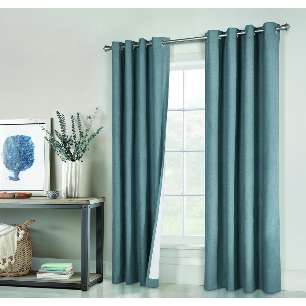 Ventura Grommet Curtain Panel Pair Window Dressing each 78 x 84 in Blue. Picture 1