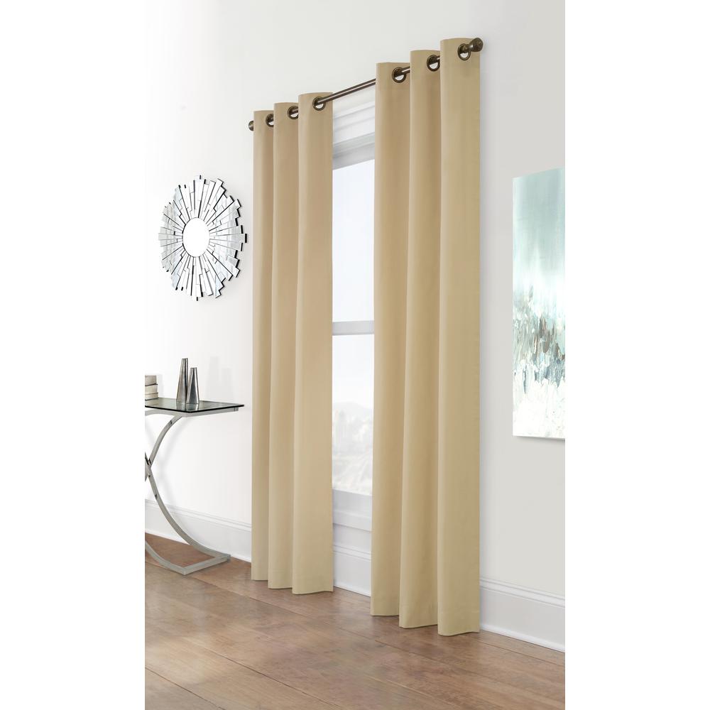 Weathermate Grommet Curtain Wide Panel Pair each 80 x 84 in Khaki. Picture 1