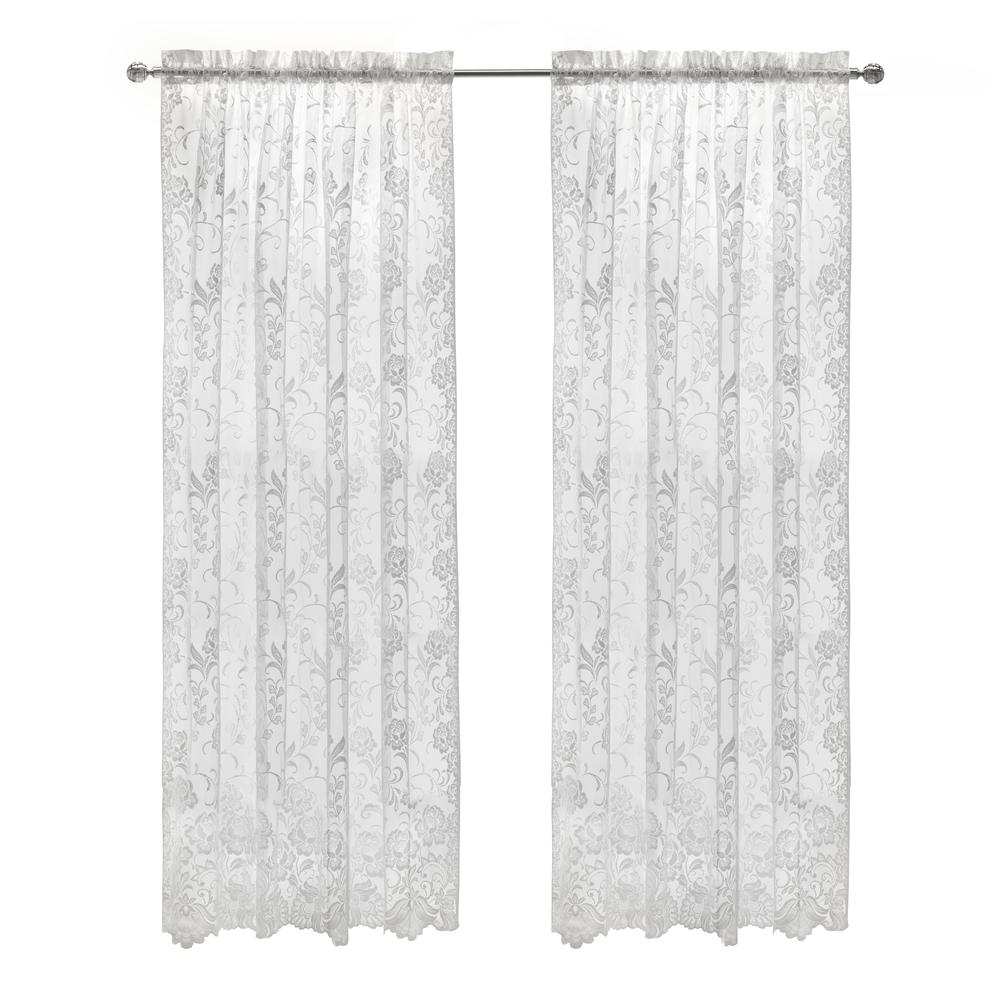 Limoges Sheer Rod Pocket Curtain Panel 55 x 63 in White. Picture 1