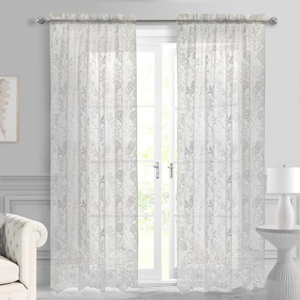 Limoges Sheer Rod Pocket Curtain Panel 55 x 63 in White. Picture 5