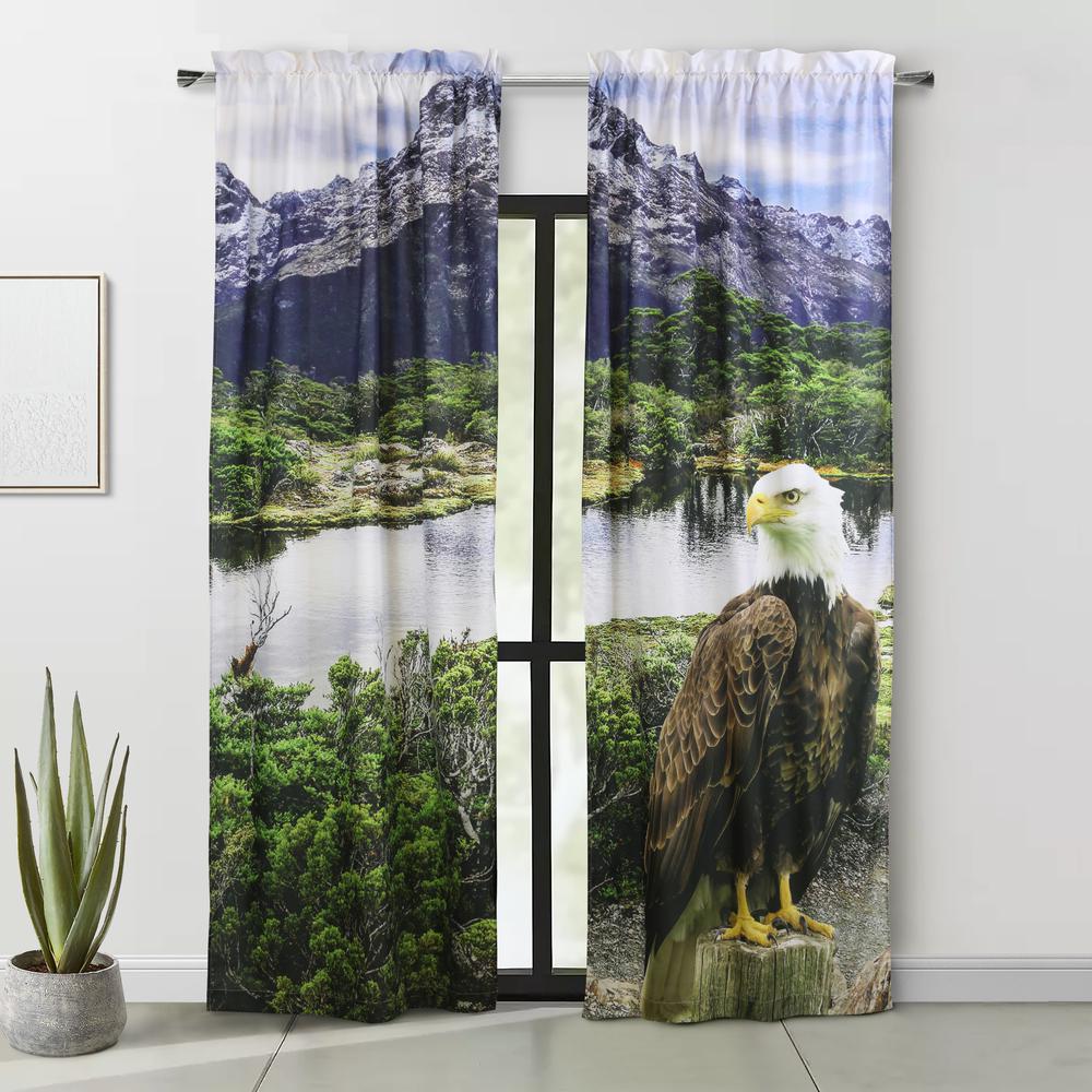 Photo Real Bald Eagle Light Filtering Pole Top Curtain Panel Pair each 37 x 84. Picture 1