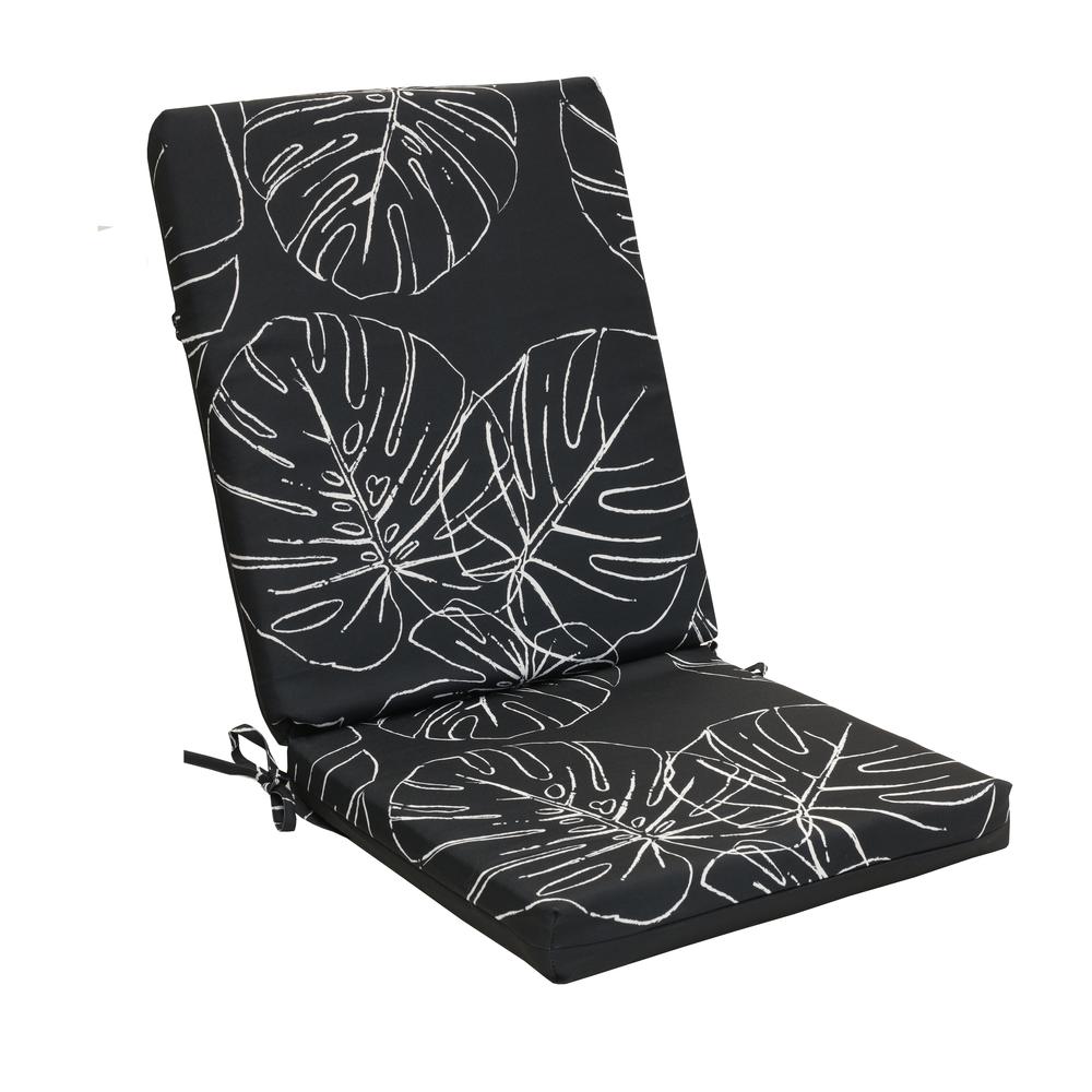 Ebony Outdoor Leaf Printed High Back Cushion 22 x 44 in Black. Picture 1