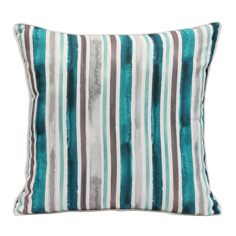 Aqua Striped Print Outdoor Decorative Pillow 18 x 18 in Multi. Picture 3