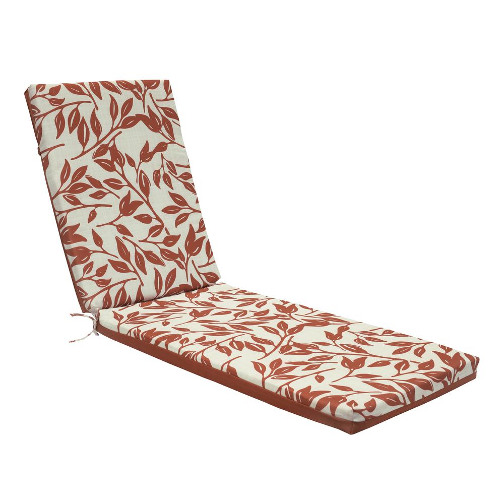 Ruby Red Outdoor Printed Leaves Lounger Cushion 22 x 71 in Red Ivory. Picture 1